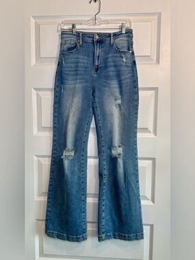 Women's Distressed Flared Jeans - Blue